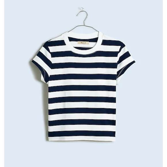 Madewell Tops - Madewell Supima Cotton Rib Tee Shirt Striped Nautical  Retro Classic XS NWT